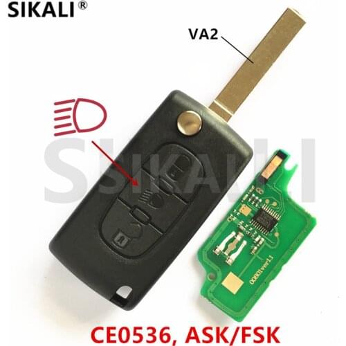 3BT CE0536 VA2) Remote Flip Key Suit for Peugeot 207 208 307 308 408 Partner Door Lock Key Chain with Lamp/Light Button