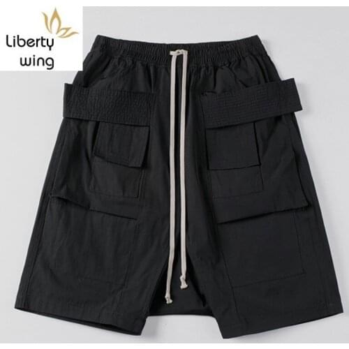 Classic Black Cotton Knee Length Harem Elastic Waist Cargo Short Brand Fashion Men Pockets Shorts High Quality