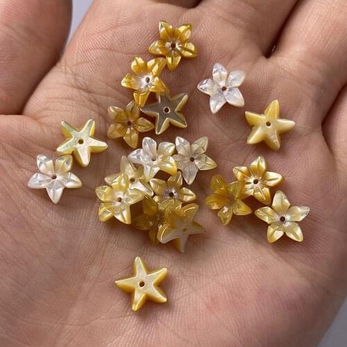 6Pcs Mother Of Pearl Shell Beads Flower-shaped Yellow Shell For Jewelry Making Bracelet Earring Handiwork Sewing Accessory
