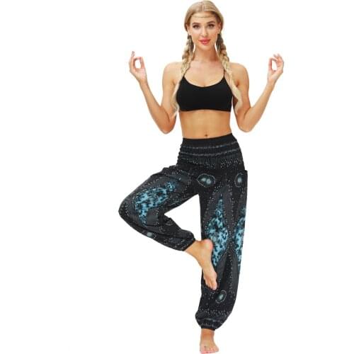 Women Loose Yoga Pants Boho Print High Waist Casual Trousers Sweatpants Ladies Summer Beach Plus Size Baggy Aladdin Harem Pants