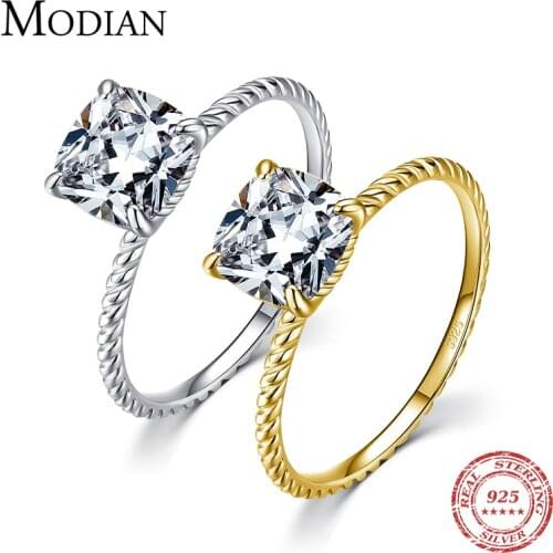 Modian High Quality 925 Sterling Silver Wedding Ring Luxury Square Cushion Cut CZ Finger Rings for Women Engagement Jewelry