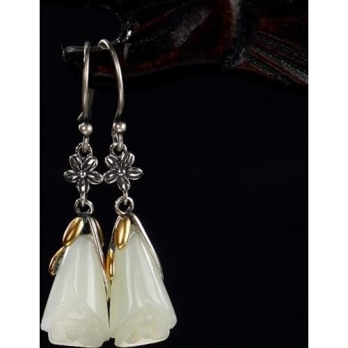 2018 Real Earings Fashion Jewelry S925 Pure Antique Old Mosaic And Tian Yu Magnolia Flower Lady High-end Earrings Wholesale