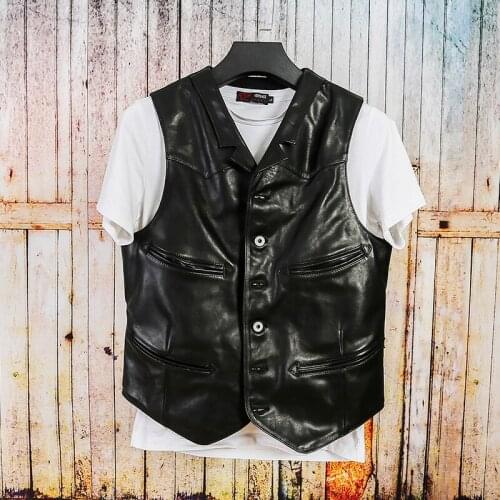 2021 Black Japan Casual Style Genuine Leather Vest Men Single Breasted Plus Size 4XL Real Natural Horsehide Summer Slim Fit Coat