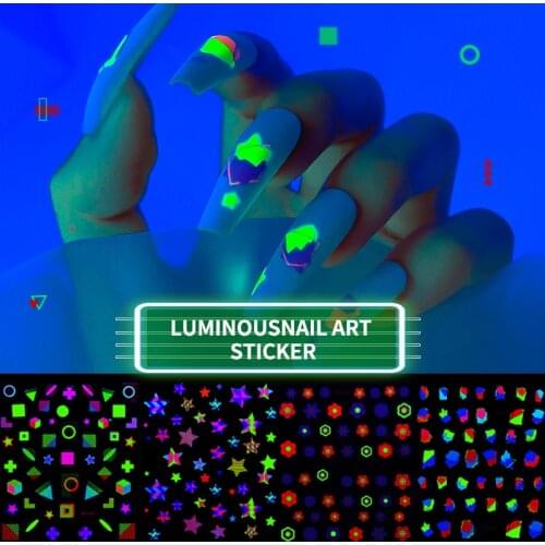 5 Sheet Luminous Nail Art Decoration Sticker Paper Waterproof Self Adhesive Decals Stars Flower Geometry Design Glow In The Dark