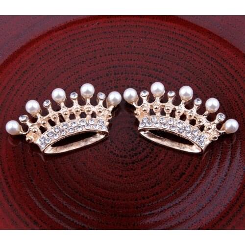 50pcs/lot 2Colors Artificial Craft Flatback Pearl Metal Button Alloy Crown Shaped Rhinestone Button For DIY Wedding Accessories