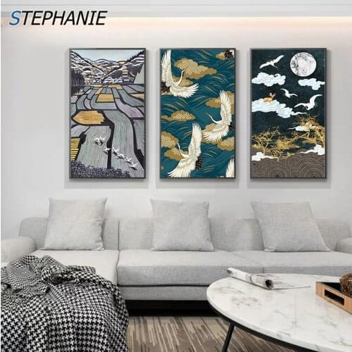 Abstract Wilderness Painting Crane In Sky Canvas Poster Nordic Home Decor Modern Prints Wall Pictures for Living Room Wall Art