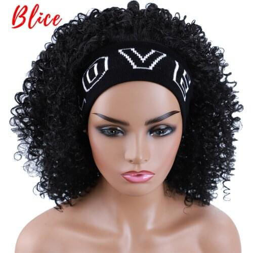Blice Kinky Curly Headband Synthetic Hair Wigs 20 Inch For African American Women Natural Black Kanekalon Afro Full Daily Wig