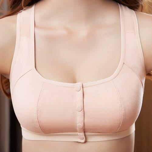 Full Cup Front Closure Bra Womens Sexy Wire Free Cotton Bra Comfortable Breathable Stretch Pink Nude Color Vest Brassiere