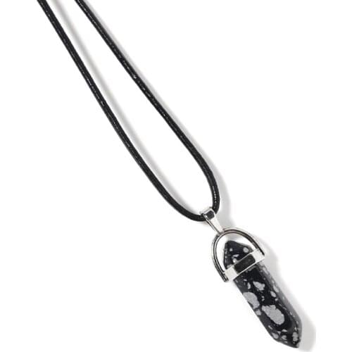 CKysee One Piece Natural Stone Suspended Quartz Pendant Hexagon Bullet Necklace Colored Diamond 50cm Leather Cord Necklace