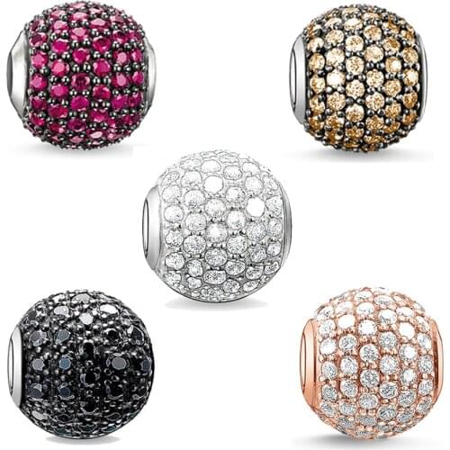 Red Black Rose Gold CZ Pave Charm Beads 925 Sterling Silver Fit Bracelet Necklace European DIY Jewelry Accessorie Gift For Women