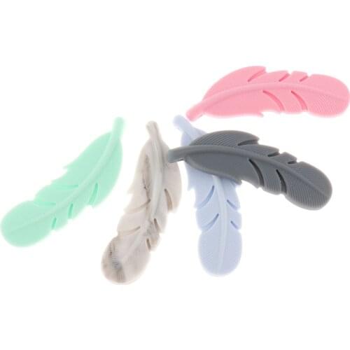 Baby Teether 10pc Silicone Feather Teething Bead BPA Free Newborn Chewing Biting Necklace DIY Infant Pacifier Chain Nursing Gift