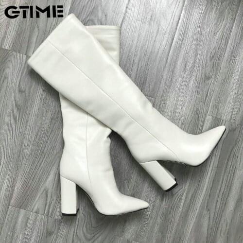 Designer Winter Boots Women Knee High Boots High Heel Pointed Toe Shoes Woman Boots Brown Beige Black Red Green Wine #SJPAE-647
