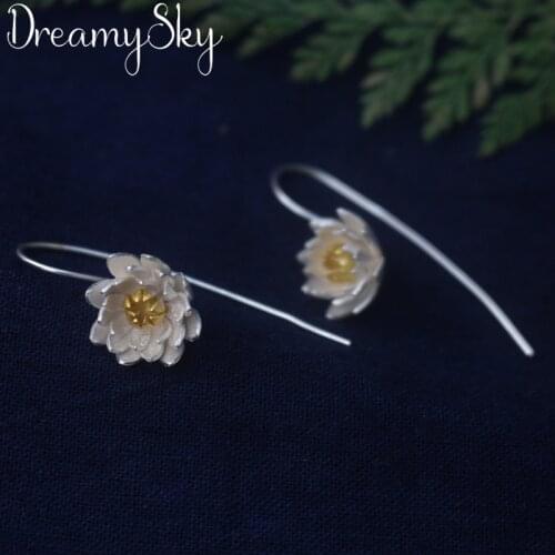 DreamySky 100% Real Silver Color Large Handmade Flower Earring For Women Party Jewelry Gift Pendientes