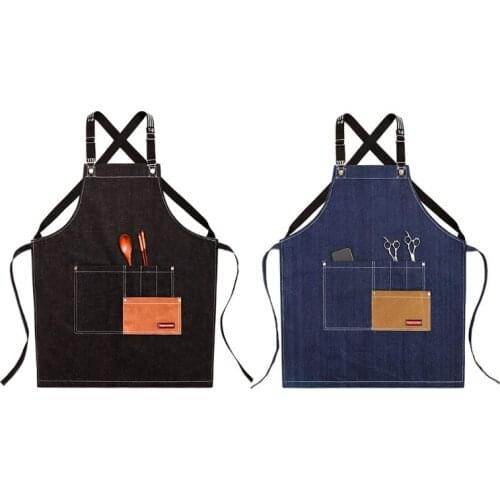 Chef Apron Cotton Canvas Cross Back Adjustable Apron with Pockets for Women and E7CB