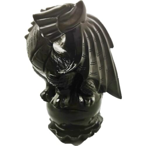 Natural Obsidian Flying Dragon Figurine Hand Carved Quartz Crystal Dragon Figurine Healing Crystal Stone Crafts Home Decoration