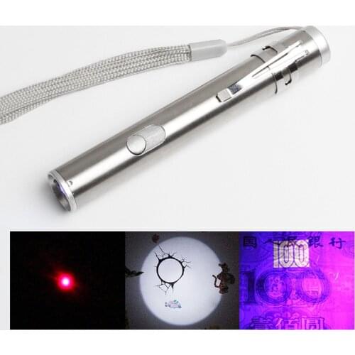 3 in1 Flashlight Aluminium Alloy 500LM USB Rechargeable Teach Laser Pointer & UV Torch LED Flashlight Multifunction Lamp Lantern
