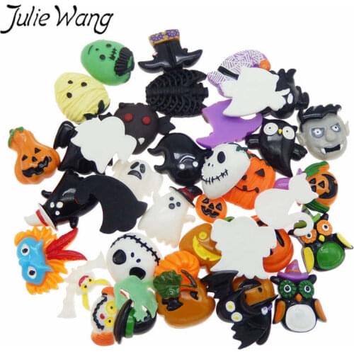 Julie Wang 20PCS Resin Mixed Kawaii Halloween Charms Ghost Pumpkin Bat Pendants Jewelry Making Accessory Home Festival Bedels