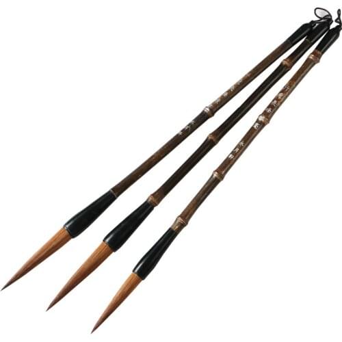 3pcs Calligraphy Writing Brush For Chinese Ink Watercolor Oil Painting Weasel Hair Cursive & Running Script Practice Supply