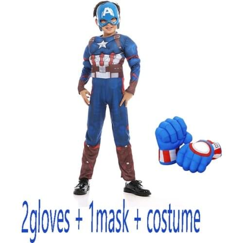 Boy Captain America Hulk Cosplay Jumpsuit Child Avenger Superhero Costume Child Kids Happy Halloween Fantasy Mask Show