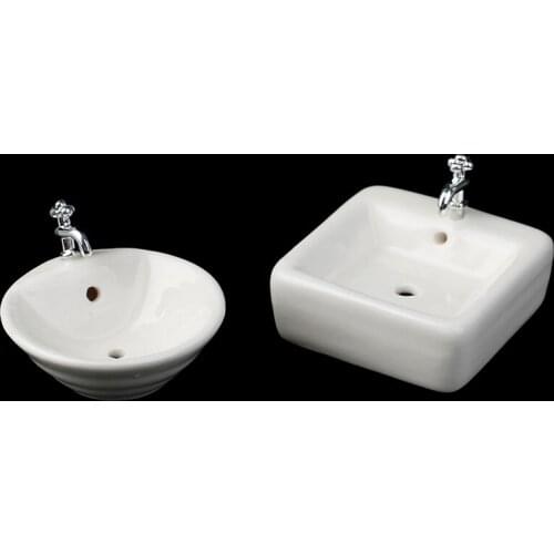 Square Dollhouse Bathroom Sink 1:12 Miniature Ceramic Wash Basin Bathroom Sink Model Simulation Accessory for Dollhouse White