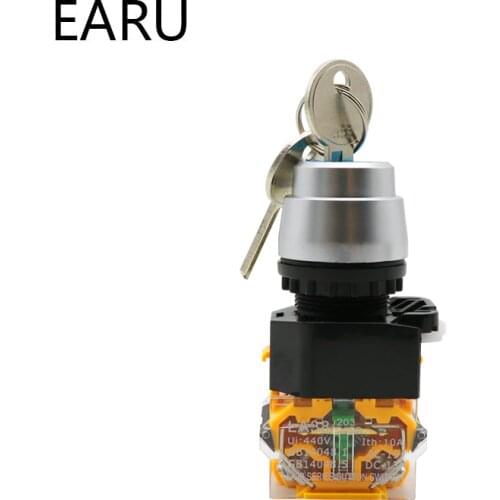 LA38-11Y/2 LA38-20Y/3 22mm Knob Selector Rotary Lock Key Switch 2 3 Position 1NO1NC 2NO with 2 Keys Latching Push Button Switch