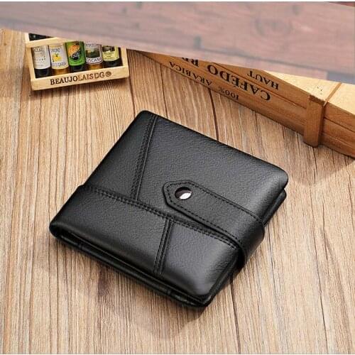 Luufan Genuine Leather Men Short Wallet Black Soft Cowhide Male Clutch Purse Hasp Small Zip Coin Pocket Money Bag Card Holder