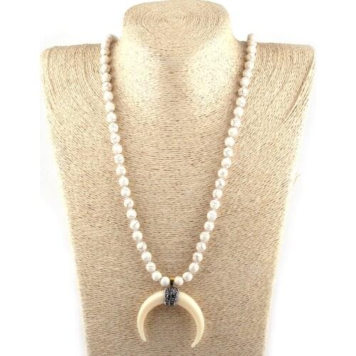 Fashion Bohemian Jewelry Blue/White Color Knotted Stone Moon Pendant Necklaces For Women