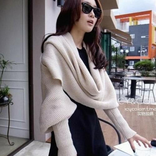 Fashion Women Knitted Sweater Tops Scarf with Sleeve Wrap Winter Warm Shawl Scarves Solid Color Ladies Scarves 2019 Womens Wear
