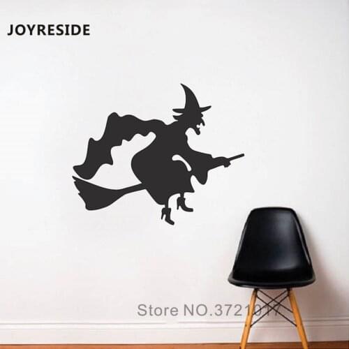 JOYRESIDE Halloween Wall Sticker Witch Fly Wall Decals Home Halloween Rooms Decoration Happy Halloween Wall Decor Vinyl WM066
