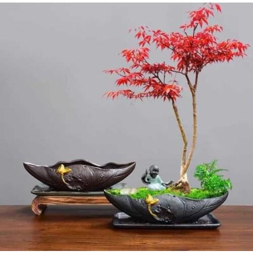 Desktop flower pot landscaping micro landscape bonsai pot creative ceramic painting gold black pottery pot bamboo planting pot