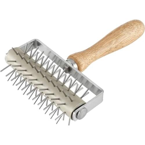 Stainless Steel Pizza Cake Pie Bread Pastry Baking Tool Dough,Pizza Needle Punchers Roller,Wooden Handle,1Pcs