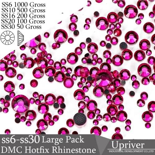 Upriver Wholesale Large Pack Bulk Packing Glass Wholesale Size SS6 SS10 SS16 SS20 SS30 Super Pink Hotfix Rhinestones