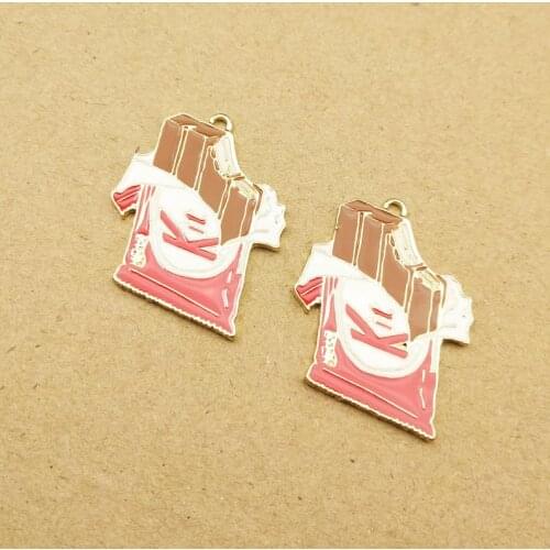 10pcs/Lot New Arrival Cute Gold Tone 26x32mm Chocolate Shape Enamel Charms Pendants For Jewelry Making