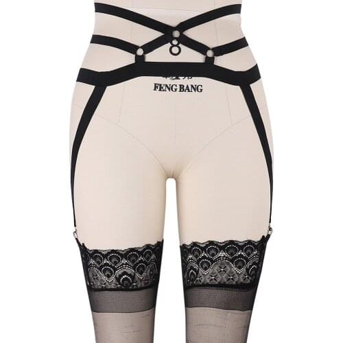 Black Goth Leg Harness Garter Belt Sexy Elastic Body Bondage Harness Stockings Clip Waist Garter Strap Body Harness