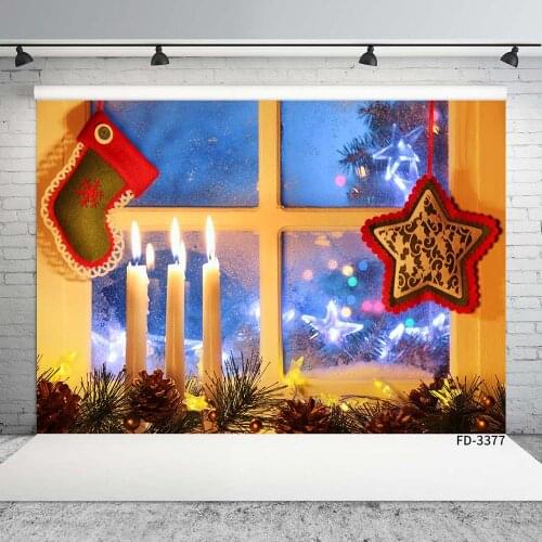 Christmas Backdrop Windows Candles Xmas Decoration Customized Portrait Photography Backgrounds Photo Studio for Baby Children F