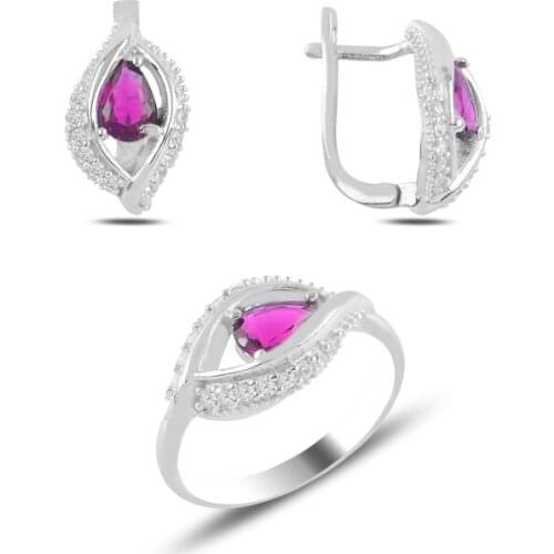 Silverlina Silver Ruby Zircon Cubic Zirconia Set