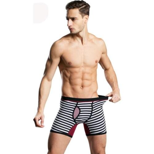 Mens Male Underwear Extra long Mens Boxers Mens Shorts Cotton Stripe Underwear underpants Cueca Boxer