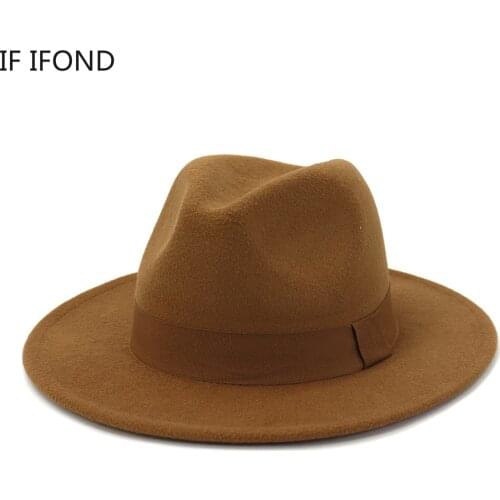 Wide Brim All-match Simple Church Derby Fedora Hat Solid Wool Felt Hat for Men Women Autumn Winter Top Jazz Cap