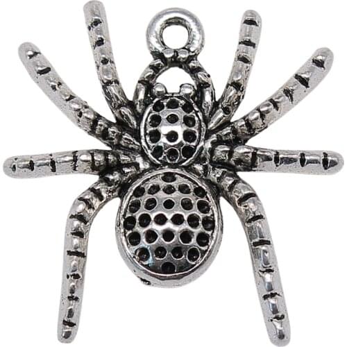 WYSIWYG 4pcs 25x25mm Antique Silver Color Spider Charms Pendant For Jewelry Making