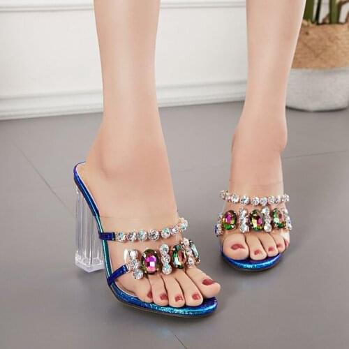 2021 New Summer shoes woman sandals fashion rhinestone crystal women shoes open toe perspex high heels sandals party pumps