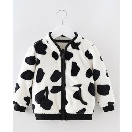 Toddler Winter Warm Jackets Cow print Snowsuit Kids Baby Girls Boys Cute Zipper Solid Thick Fleece Coat Casual Outerwear