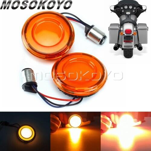 1Pair 12V 1157 Turn Signal LED Inserts Lamp 2" Round Signal Running Light For Harley Touring Road King Dyna Sportster Softail