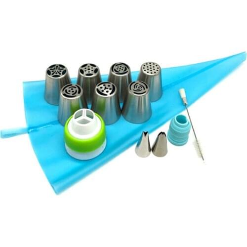 13PCS Pastry Nozzles and Coupler Icing Piping Tips Sets Stainless Steel Rose Cream Bakeware Cupcake Cake Decorating