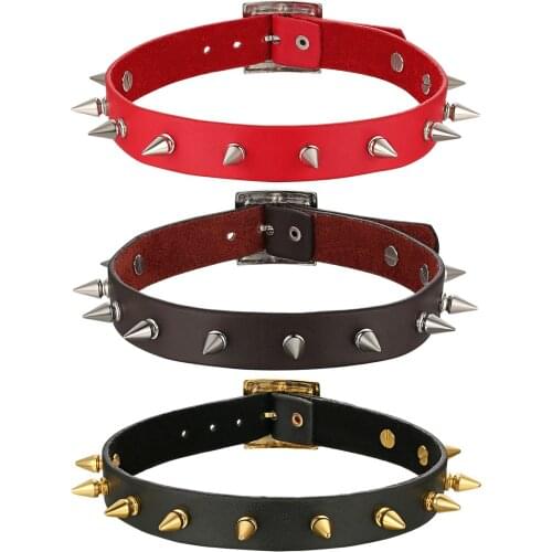 BONISKISS 2020 New Rock Spike Rivet Choker Belt Collar Leather Goth Necklace Studded Chocker Necklace For Woman Man jewelry