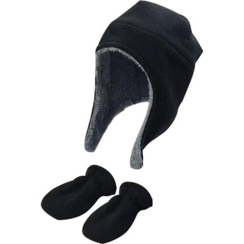 2 Pcs/set Autumn Winter New Children Fleece Hat Gloves Set Baby Warm Hats Kids Long Earmuffs Cap Mittens 69HE