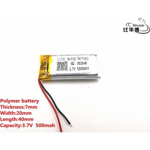 2pcs/lot Good Qulity 3.7V,500mAH,702040 Polymer lithium ion / Li-ion battery for TOY,POWER BANK,GPS,mp3,mp4