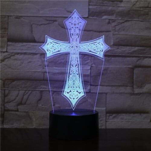 3D Lamp Cross Best Present for Christian Bright Base 2019 Hot Selling Touch Sensor Led Night Light Lamp for Indoor Decoration