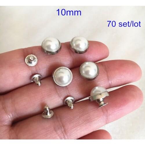 70 Set Pearl Rivet With Silver Trim,10mm Domed Pearl Rivet Stud Spike,Leather Crafts Findings - Free Shipping
