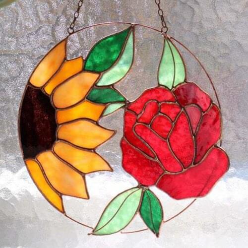 Acrylic Sunflower Ornament Window Hanging Decoration Colorful Flower Ornament Decorative Garden Pendant Home Decor with Chain