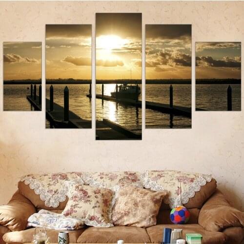 No Frame Painting Sunset Print on Canvas Painting Modern Modular Wall Art Poster Scenery Wall Picture Home Decoration 5pcs